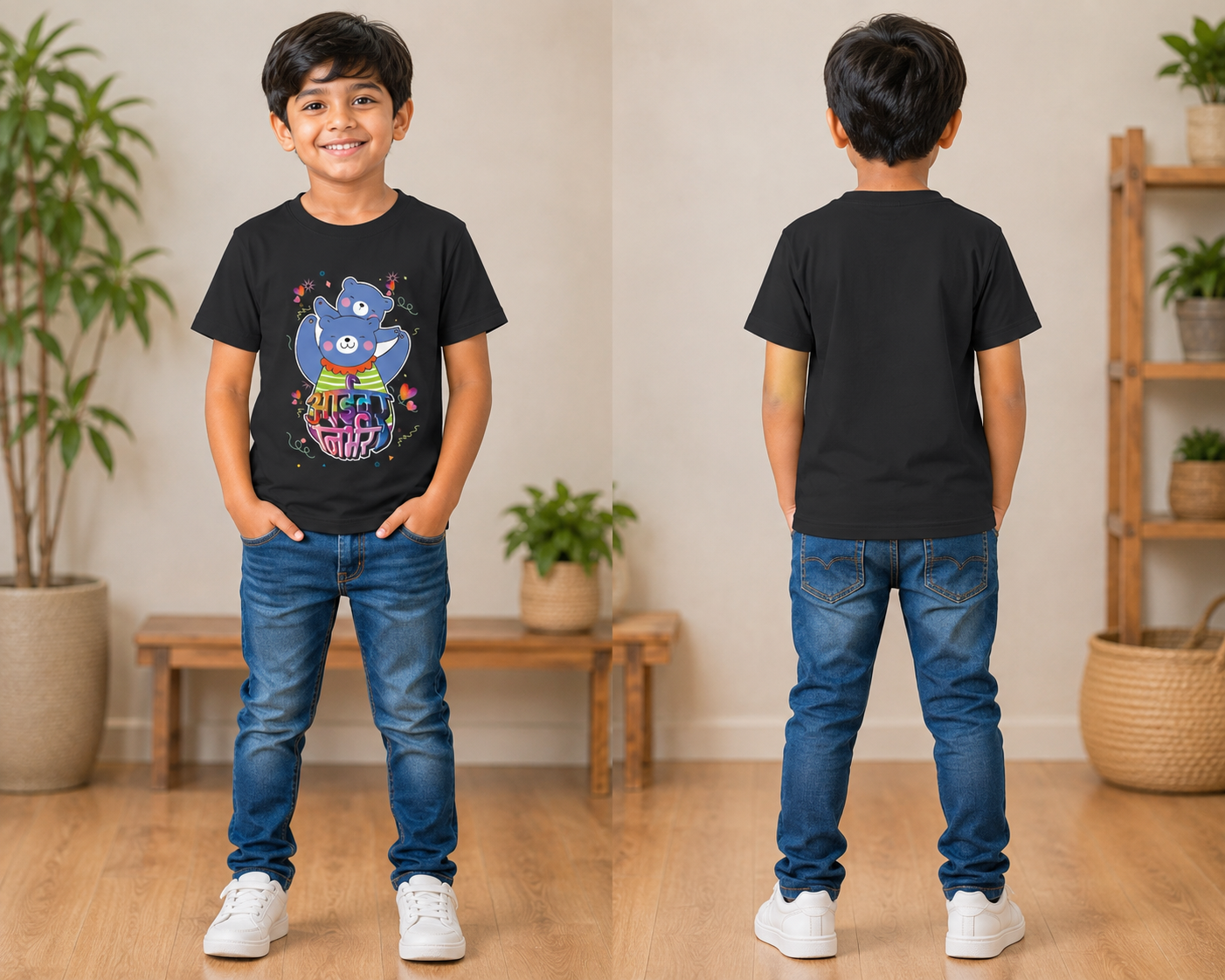 आईवर निर्भर | Marathi Caption Kids T-Shirt | 100% Cotton Bio Wash | Soft & Comfortable