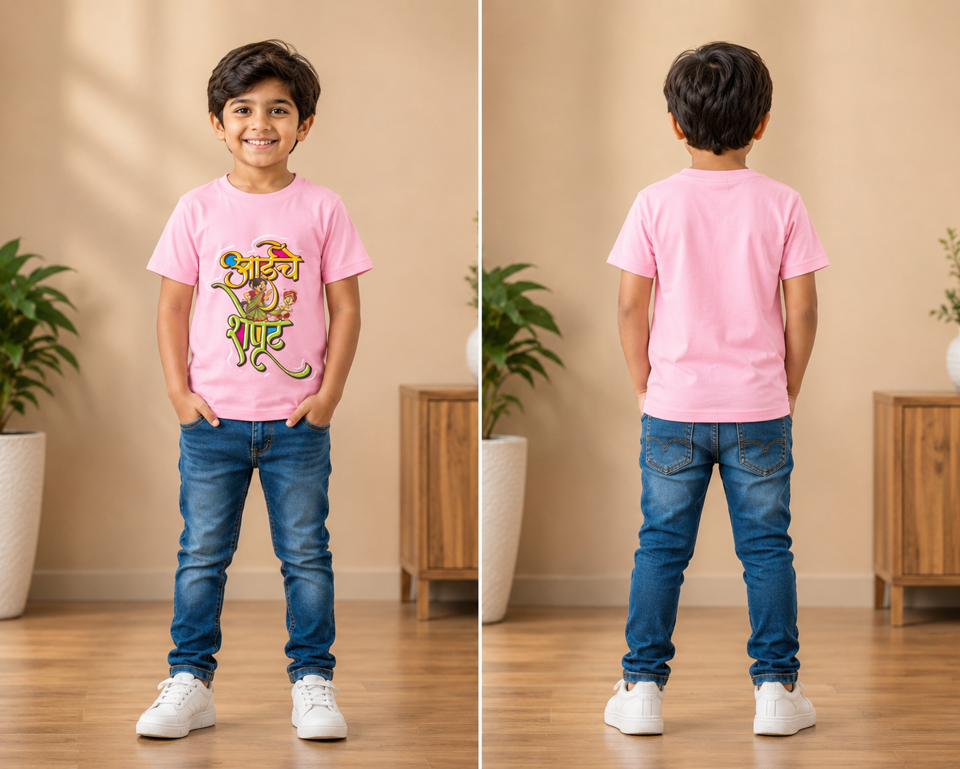 आईचे शेपूट Marathi Caption Kids T-Shirt | 100% Cotton Bio Wash | Funny Marathi Printed T-Shirt for Boys & Girls