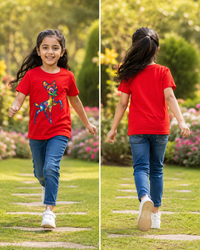 Rainbow Bambi Deer Printed Kids Cotton T-Shirt | Premium Bio Wash | Half Sleeve Round Neck