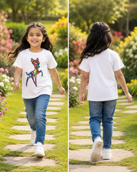 Rainbow Bambi Deer Printed Kids Cotton T-Shirt | Premium Bio Wash | Half Sleeve Round Neck