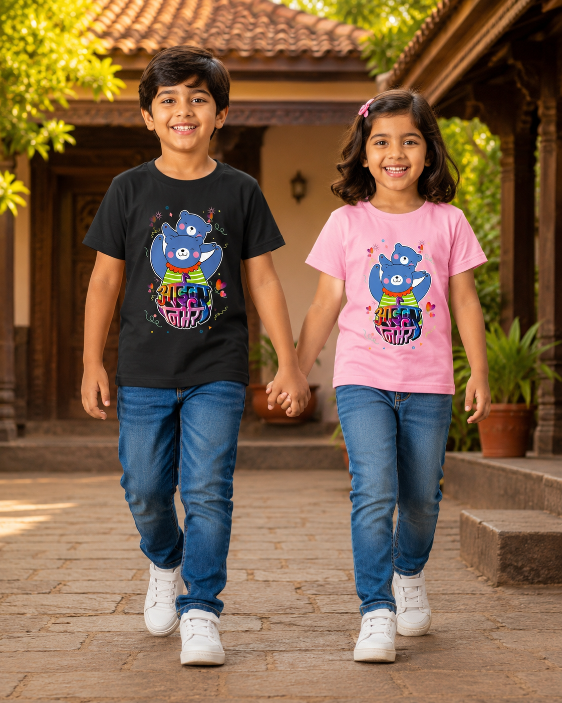 आईवर निर्भर | Marathi Caption Kids T-Shirt | 100% Cotton Bio Wash | Soft & Comfortable