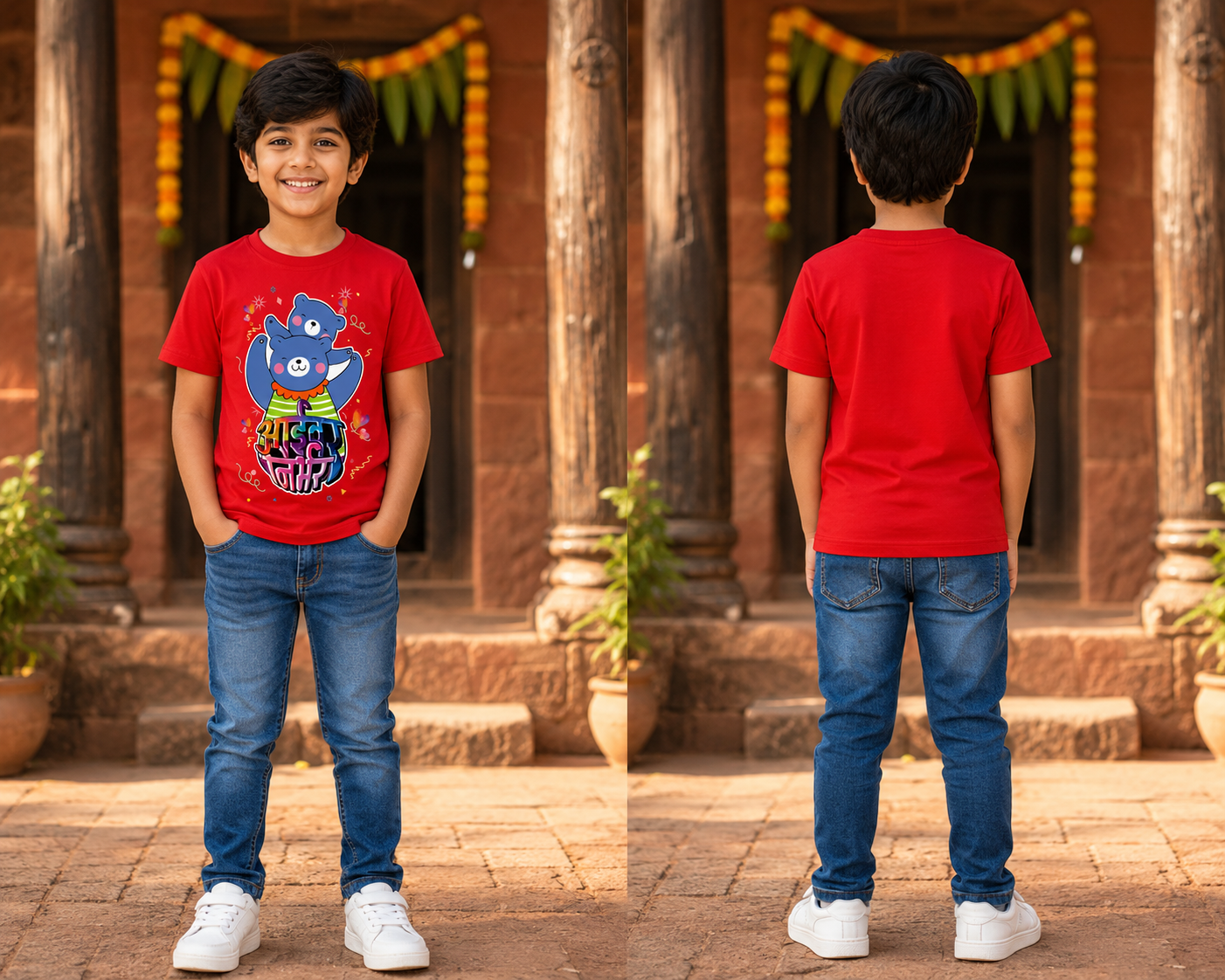 आईवर निर्भर | Marathi Caption Kids T-Shirt | 100% Cotton Bio Wash | Soft & Comfortable