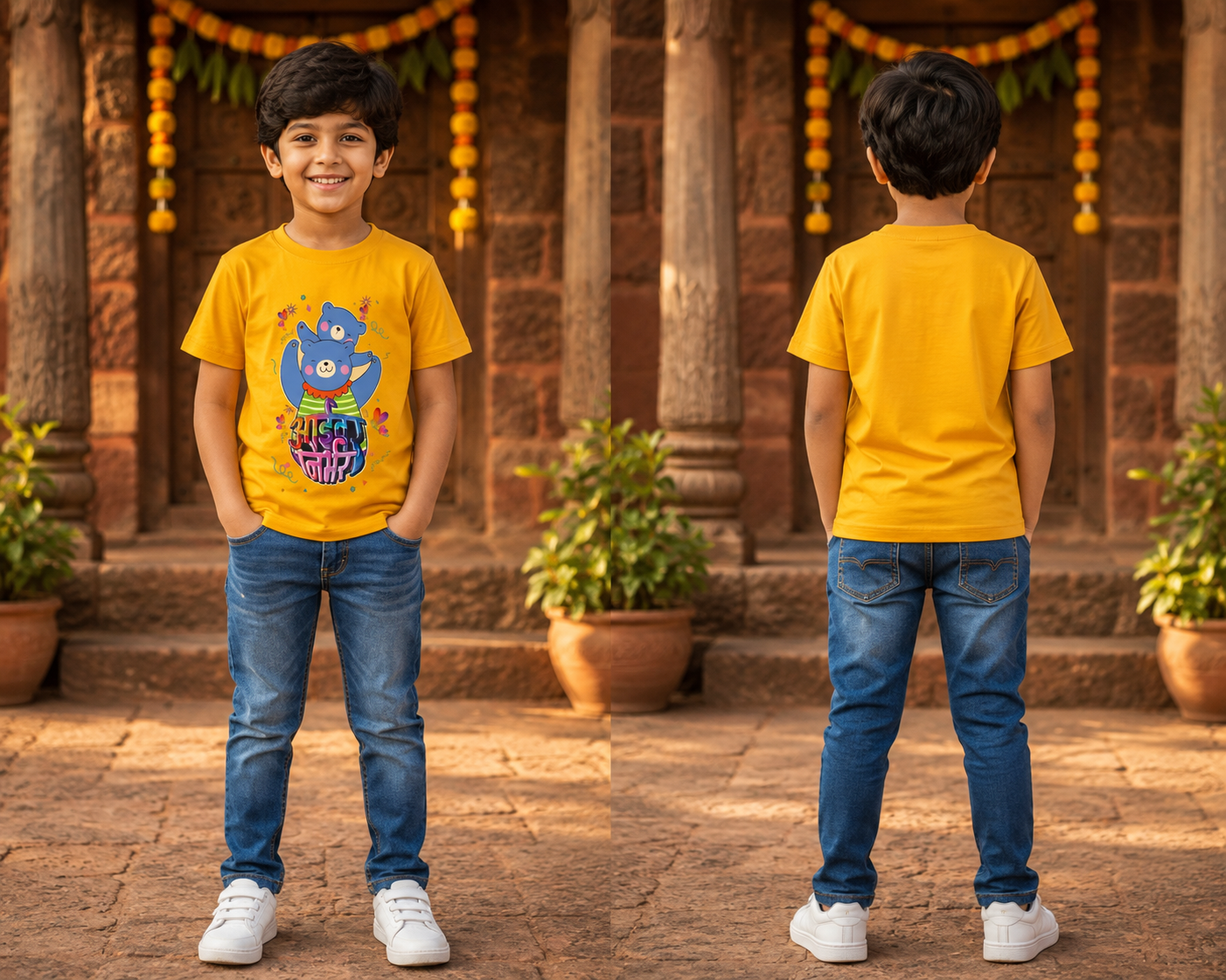 आईवर निर्भर | Marathi Caption Kids T-Shirt | 100% Cotton Bio Wash | Soft & Comfortable